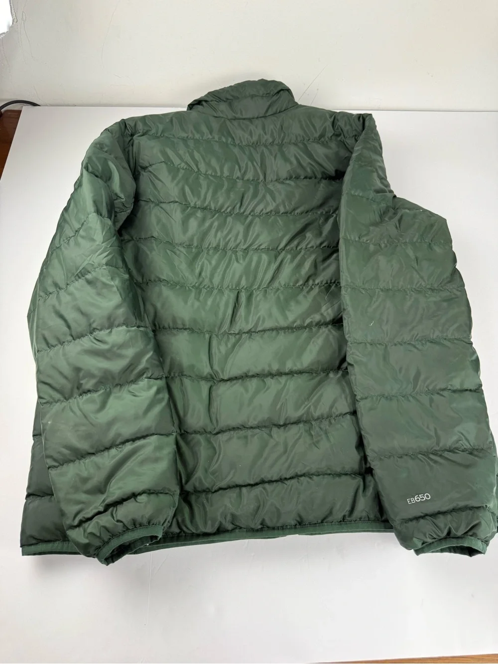 Eddie Bauer Mens Large Down Puffer Jacket Green Hooded 650 Fill EB650 Zip Coat - Picture 8 of 8